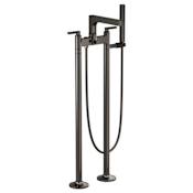 Brizo Kintsu Lever Handle Floor Mounted Tub Filler with Integrated Diverter and Hand Shower Brilliance Black Onyx